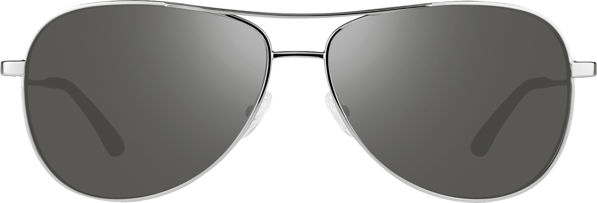 A pair of aviator-style sunglasses with dark polarized lenses and metallic frame.