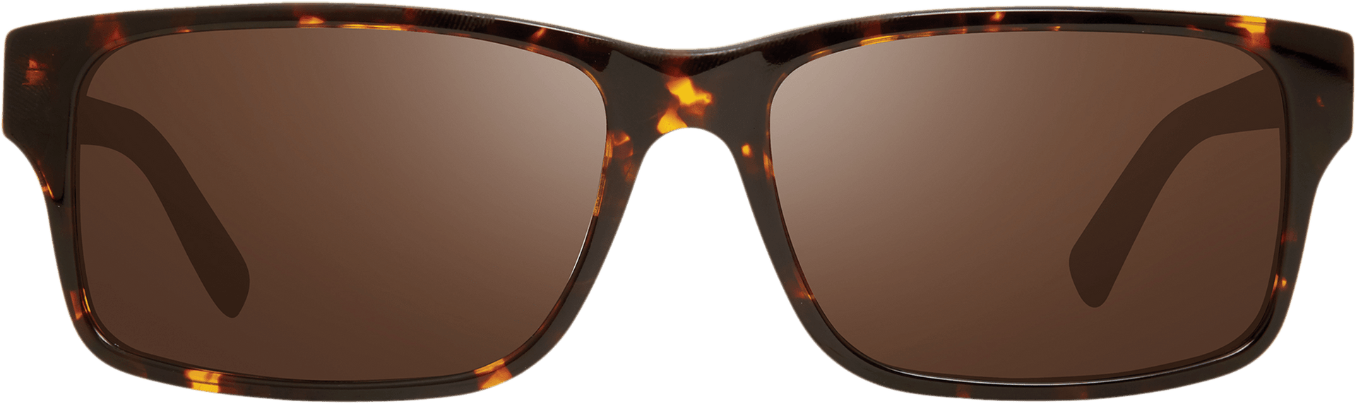 A pair of rectangular framed sunglasses with brown lenses and a tortoise frame.
