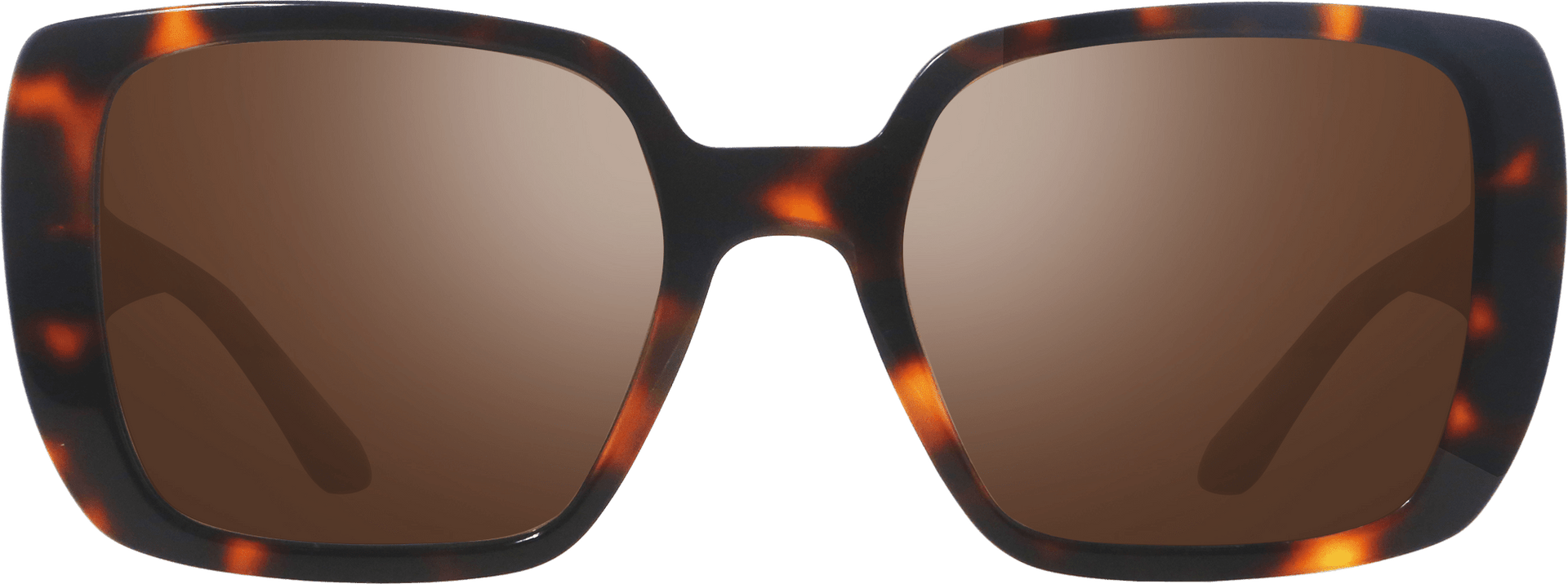 Sunglasses with tortoiseshell frame and brown lenses on a white background