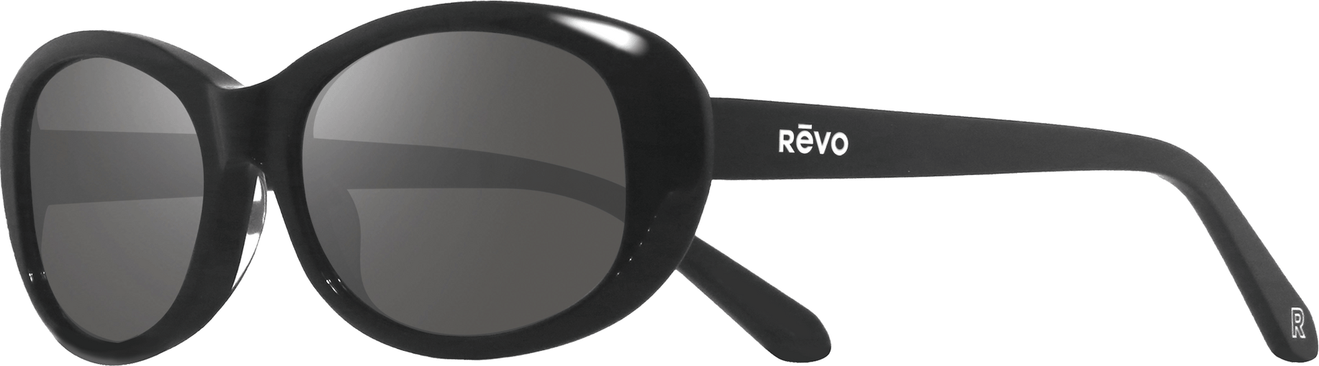 Black Revo sunglasses with dark lenses on a white background