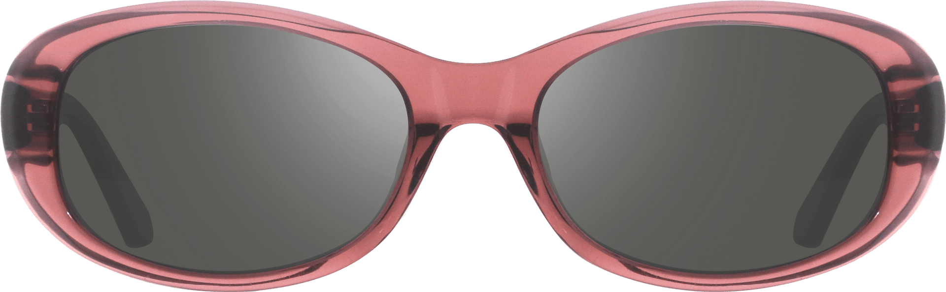 Pink sunglasses with dark lenses on a white background
